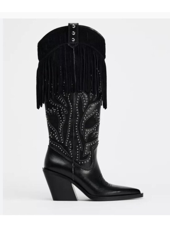 Zara Shoes - Zara Womens Western Fringe Cowgirl Boots EU 37 US 6.5 Pointed Toe 3062/410 EUC